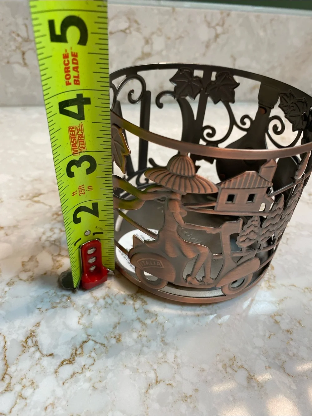 Bath & Body Works 3‑Wick Candle Holder Sleeve – Brown Scenic Metal Design